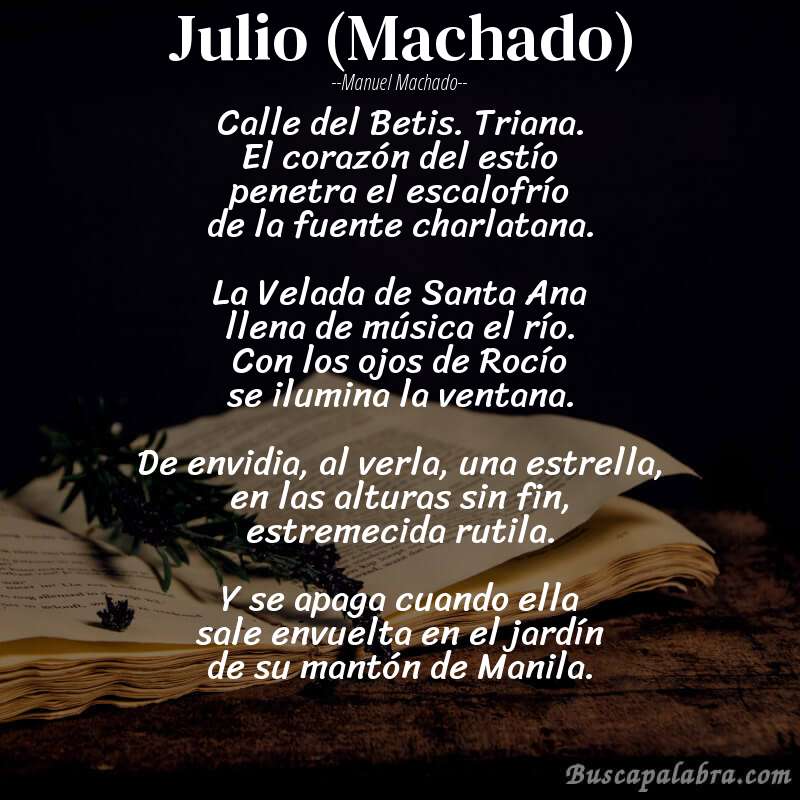 Poema Julio (Machado) de Manuel Machado con fondo de libro