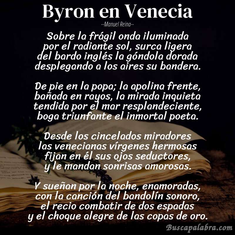 Poema Byron en Venecia de Manuel Reina con fondo de libro