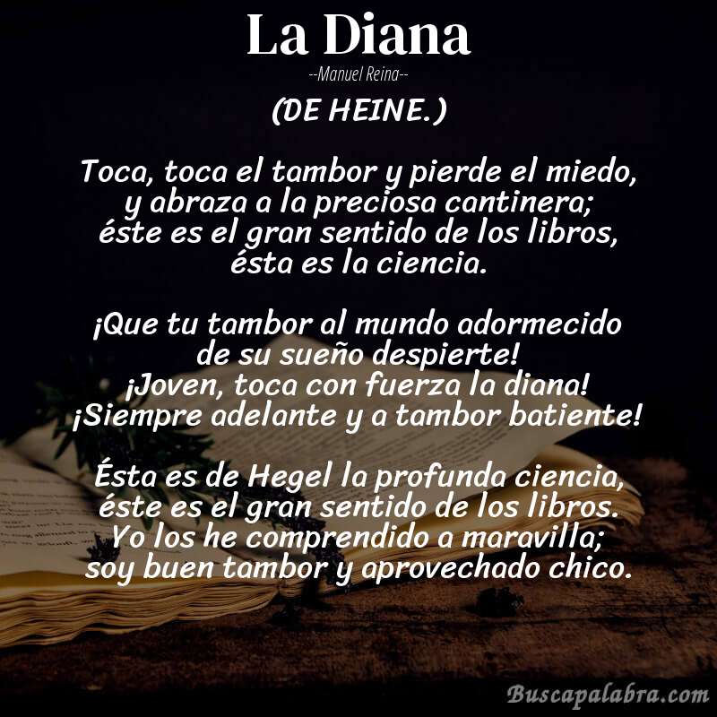 Poema La Diana de Manuel Reina con fondo de libro