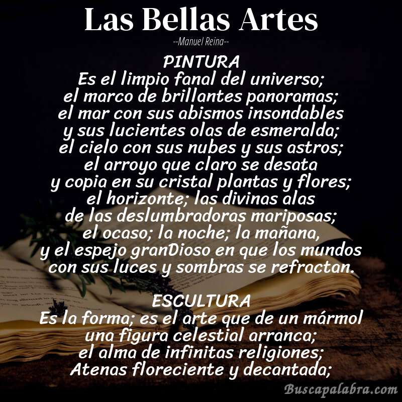 Poema Las Bellas Artes de Manuel Reina con fondo de libro