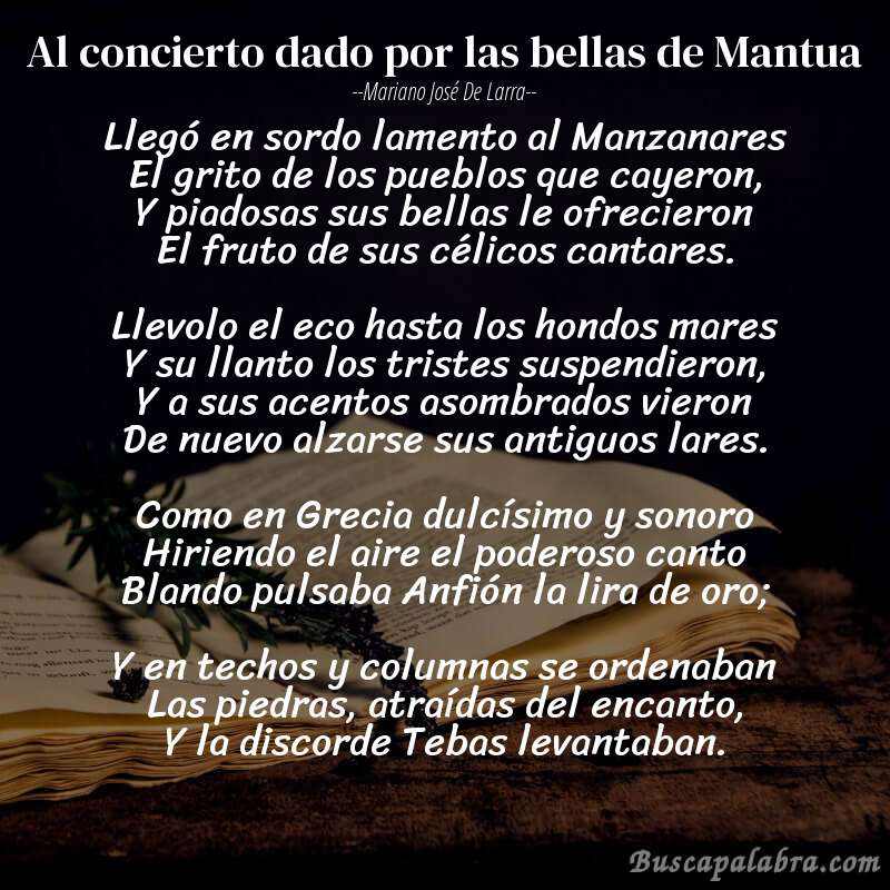 Poema Al concierto dado por las bellas de Mantua de Mariano José de Larra con fondo de libro
