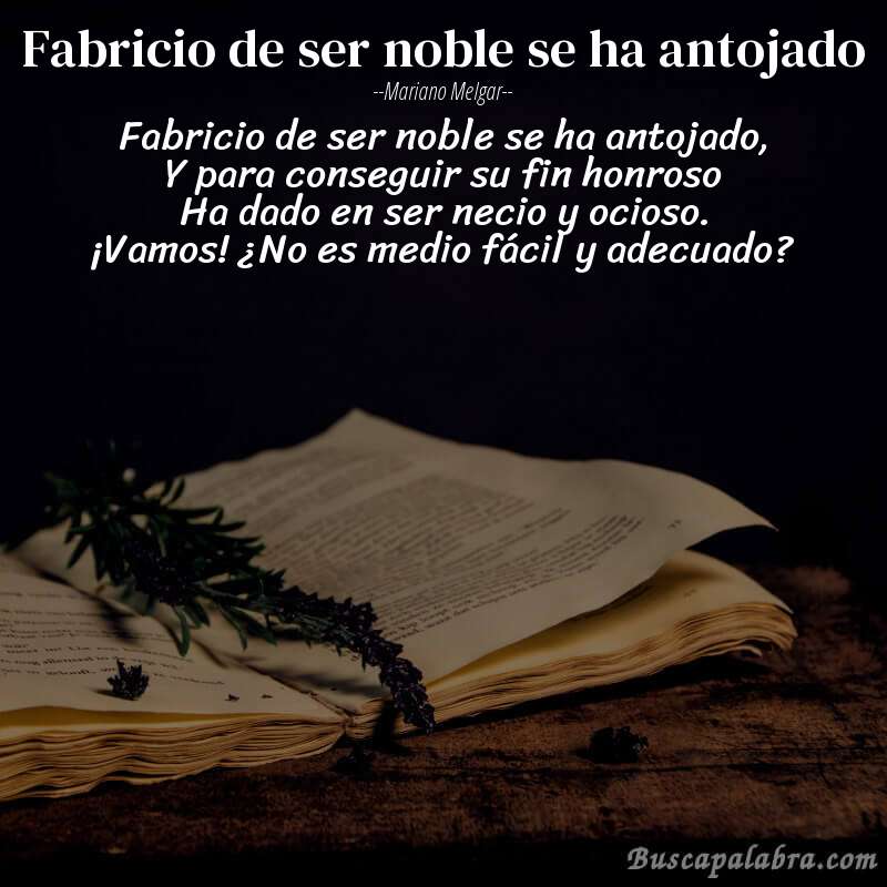 Poema Fabricio de ser noble se ha antojado de Mariano Melgar con fondo de libro