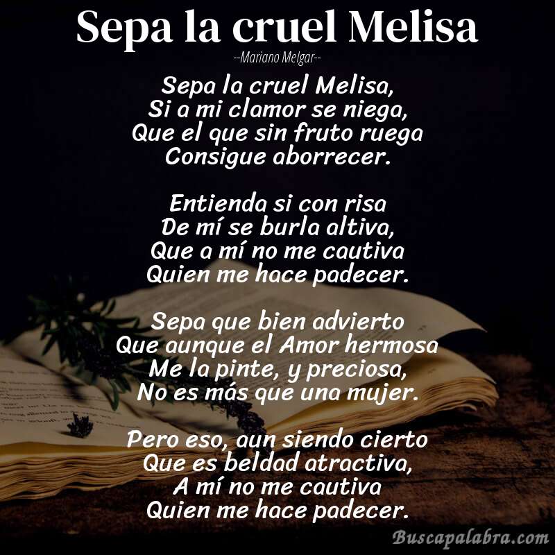 Poema Sepa la cruel Melisa de Mariano Melgar con fondo de libro