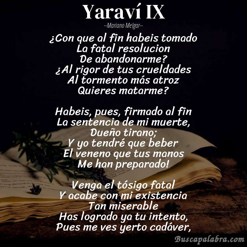 Poema Yaraví IX de Mariano Melgar con fondo de libro