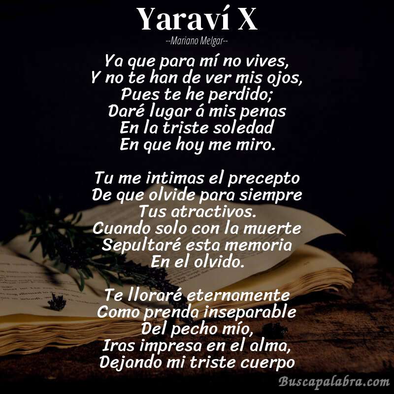 Poema Yaraví X de Mariano Melgar con fondo de libro