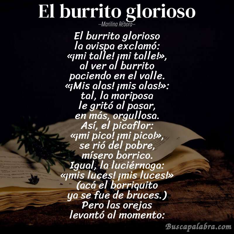Poema el burrito glorioso de Marilina Rébora con fondo de libro