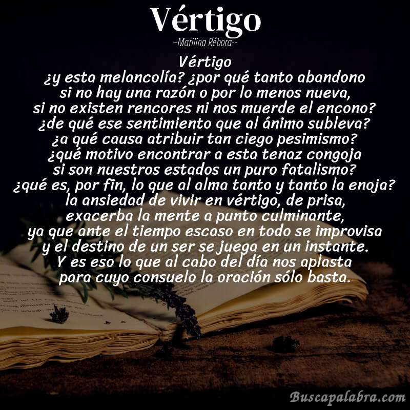 Poema vértigo de Marilina Rébora con fondo de libro