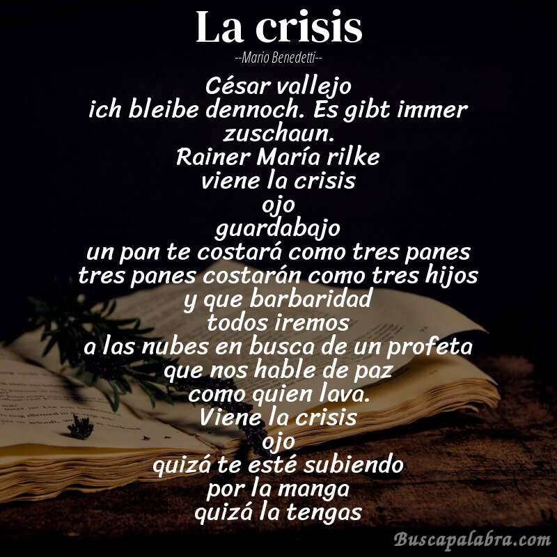 Poema la crisis de Mario Benedetti con fondo de libro