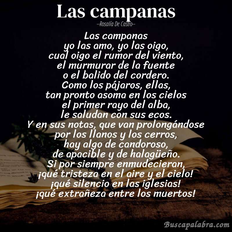 Poema las campanas de Rosalía de Castro con fondo de libro