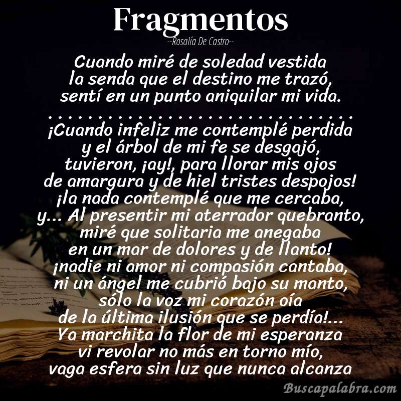 Poema fragmentos de Rosalía de Castro con fondo de libro