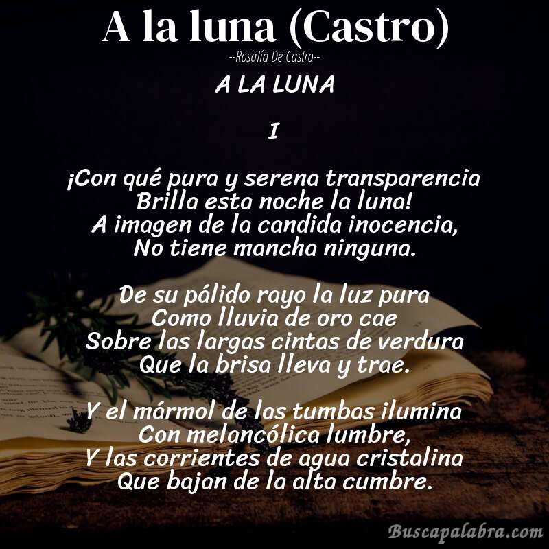 Poema A la luna (Castro) de Rosalía de Castro con fondo de libro