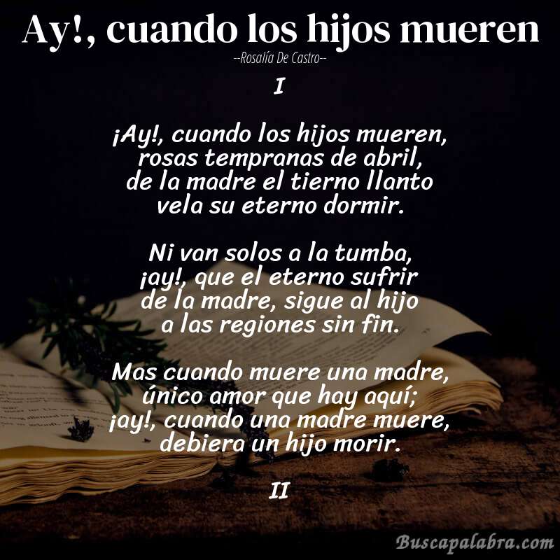 Poema Ay!, cuando los hijos mueren de Rosalía de Castro con fondo de libro