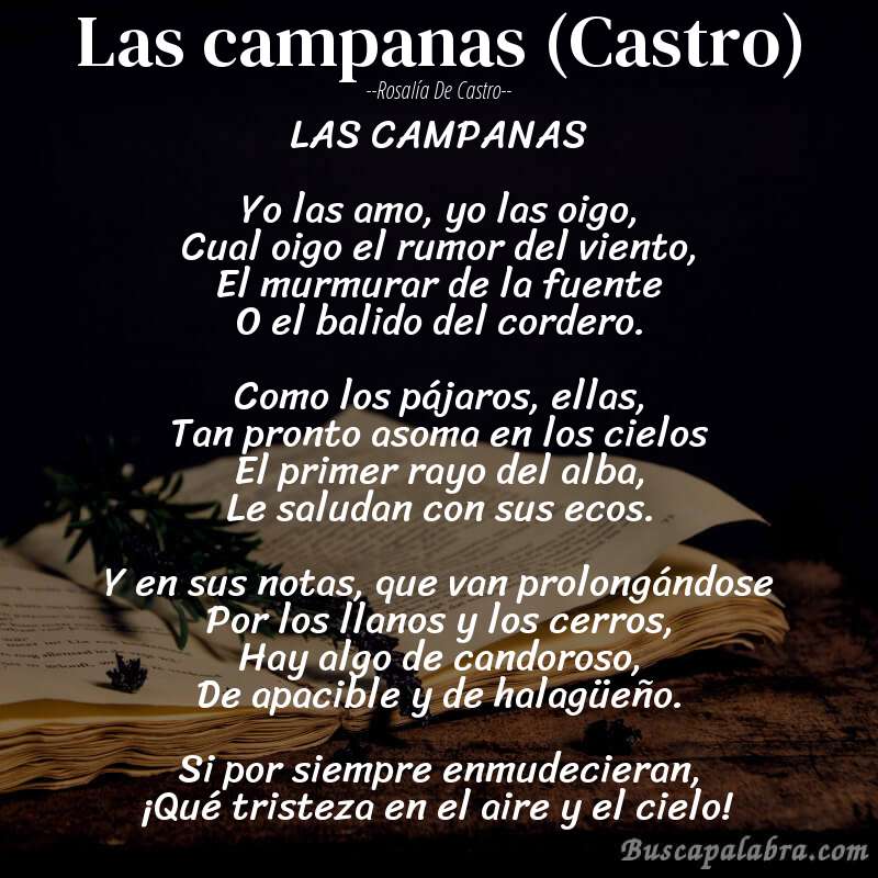 Poema Las campanas (Castro) de Rosalía de Castro con fondo de libro