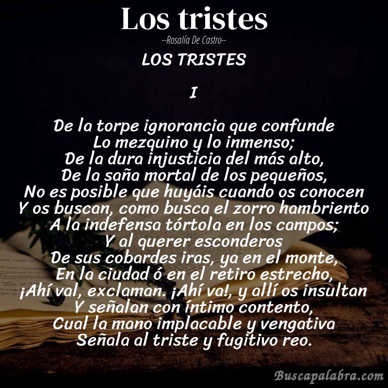Poema Los tristes de Rosalía de Castro con fondo de libro