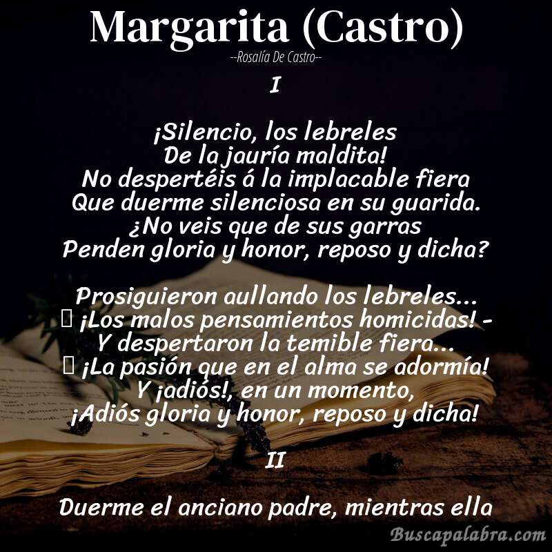 Poema Margarita (Castro) de Rosalía de Castro con fondo de libro