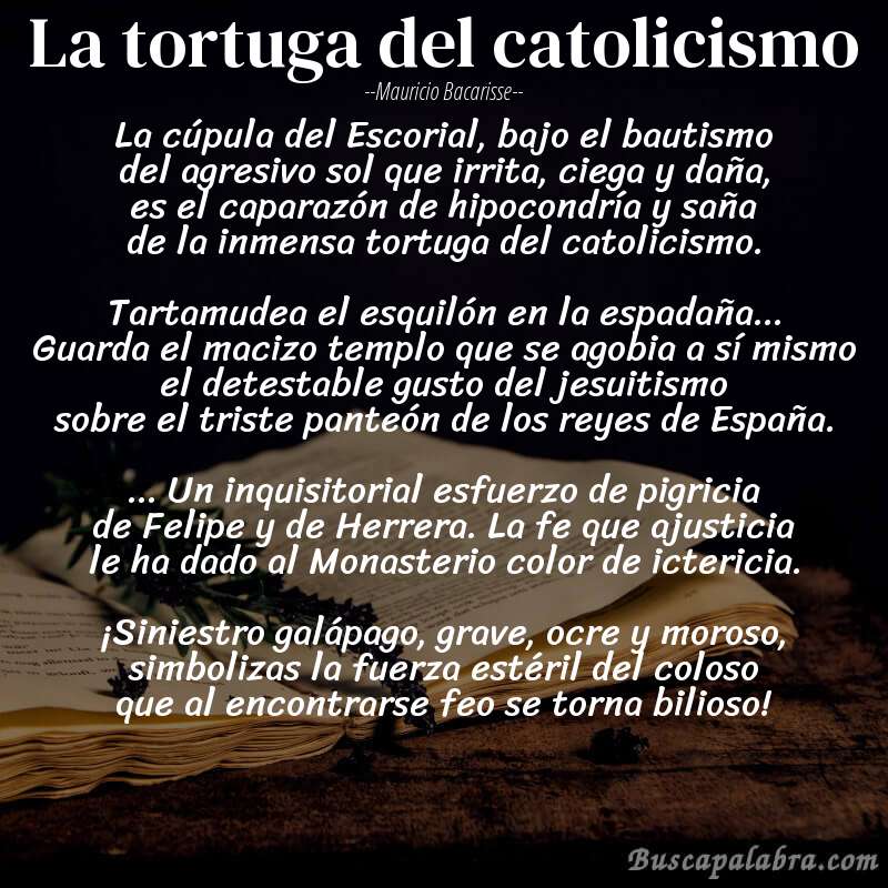 Poema La tortuga del catolicismo de Mauricio Bacarisse con fondo de libro