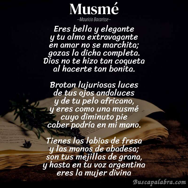 Poema Musmé de Mauricio Bacarisse con fondo de libro