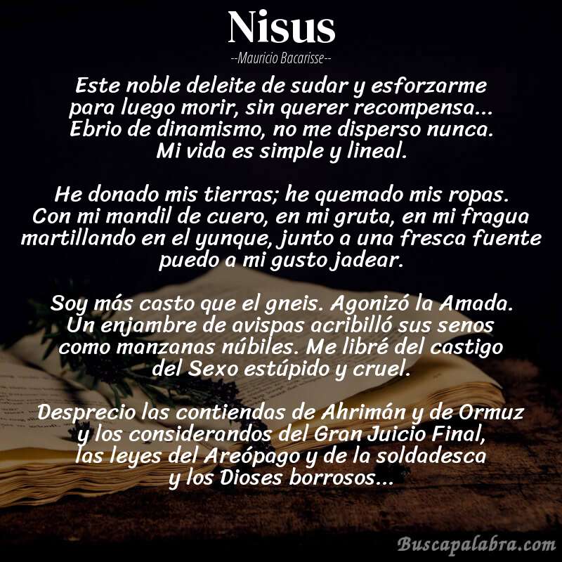 Poema Nisus de Mauricio Bacarisse con fondo de libro