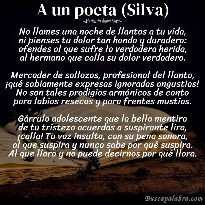Poema A un poeta (Silva) de Medardo Ángel Silva con fondo de libro
