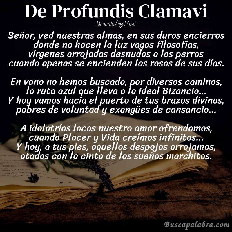 Poema De Profundis Clamavi de Medardo Ángel Silva con fondo de libro