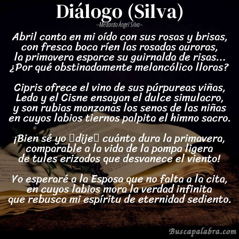 Poema Diálogo (Silva) de Medardo Ángel Silva con fondo de libro