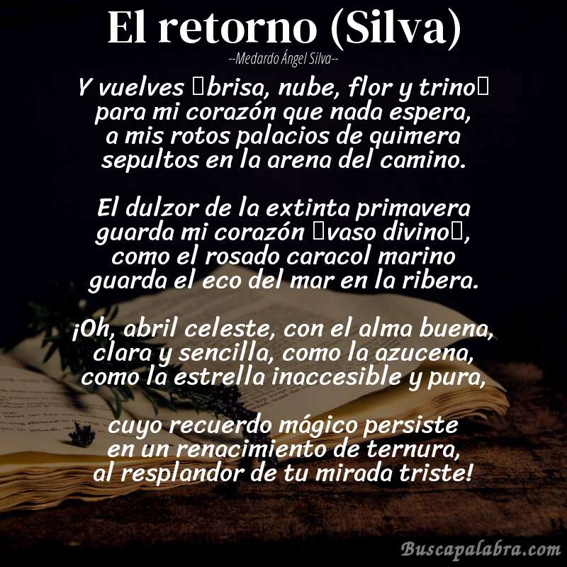 Poema El retorno (Silva) de Medardo Ángel Silva con fondo de libro