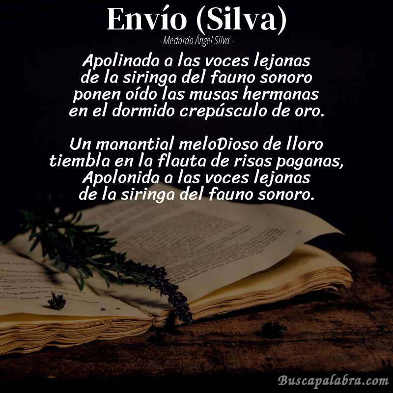 Poema Envío (Silva) de Medardo Ángel Silva con fondo de libro