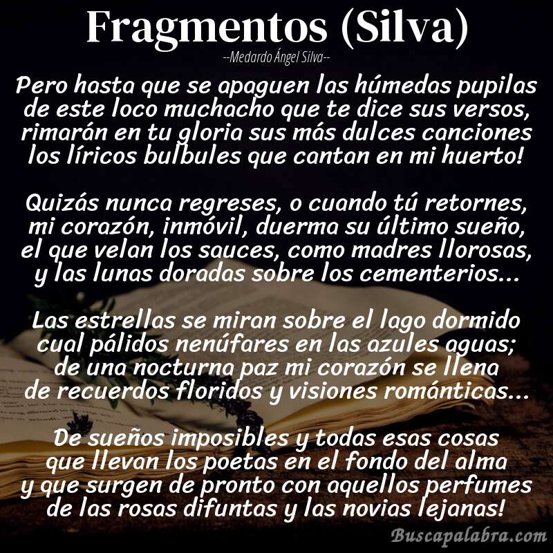 Poema Fragmentos (Silva) de Medardo Ángel Silva con fondo de libro