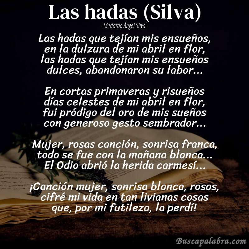 Poema Las hadas (Silva) de Medardo Ángel Silva con fondo de libro