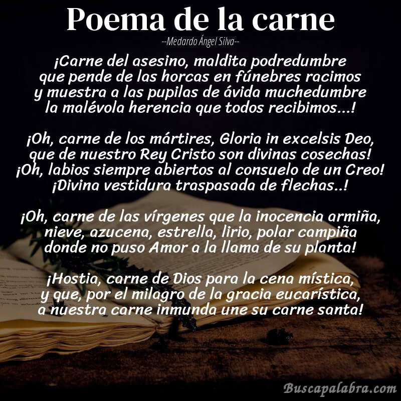 Poema Poema de la carne de Medardo Ángel Silva con fondo de libro