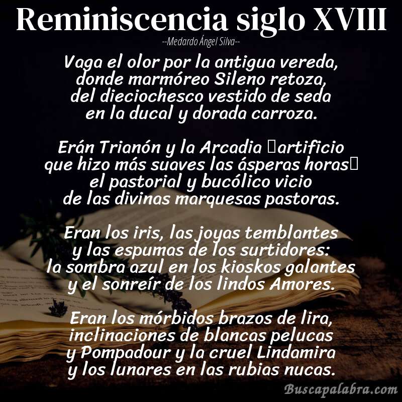 Poema Reminiscencia siglo XVIII de Medardo Ángel Silva con fondo de libro