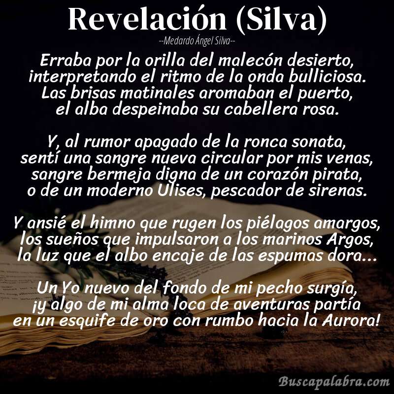 Poema Revelación (Silva) de Medardo Ángel Silva con fondo de libro
