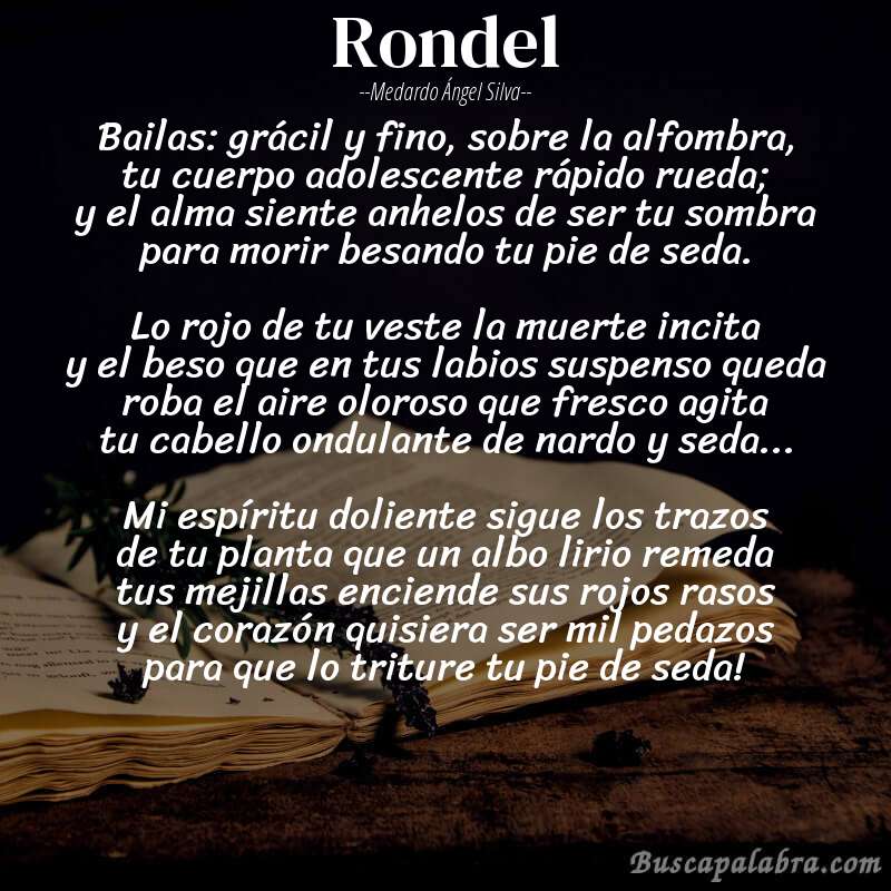 Poema Rondel de Medardo Ángel Silva con fondo de libro