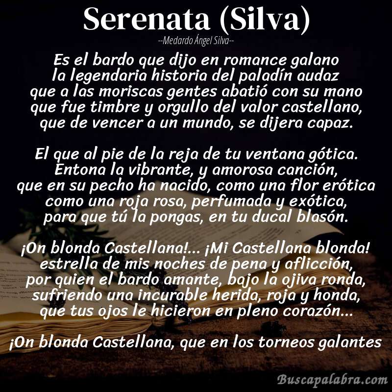 Poema Serenata (Silva) de Medardo Ángel Silva con fondo de libro