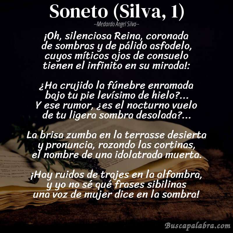 Poema Soneto (Silva, 1) de Medardo Ángel Silva con fondo de libro