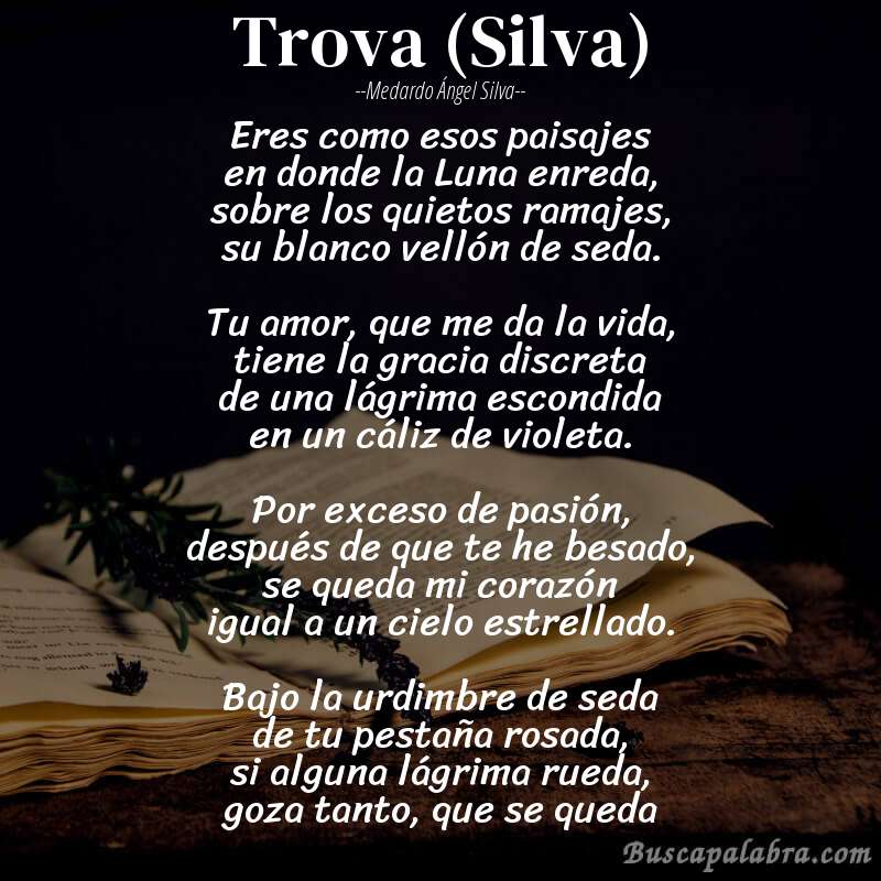 Poema Trova (Silva) de Medardo Ángel Silva con fondo de libro