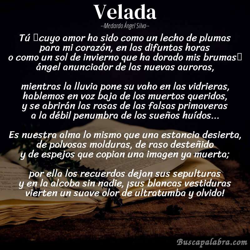 Poema Velada de Medardo Ángel Silva con fondo de libro
