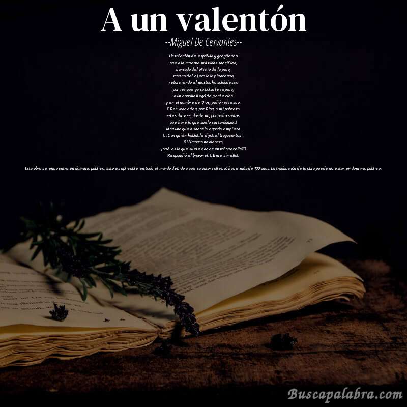Poema A un valentón de Miguel de Cervantes con fondo de libro