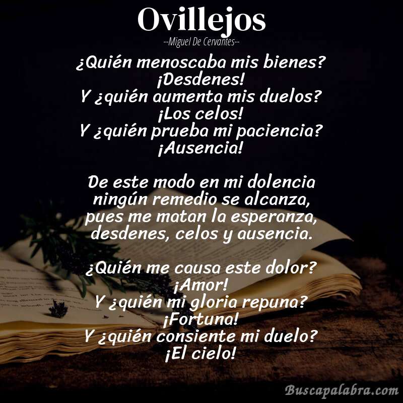 Poema Ovillejos de Miguel de Cervantes con fondo de libro