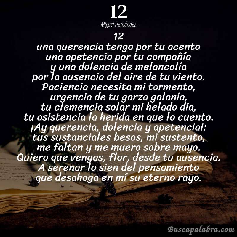 Poema 12 de Miguel Hernández con fondo de libro