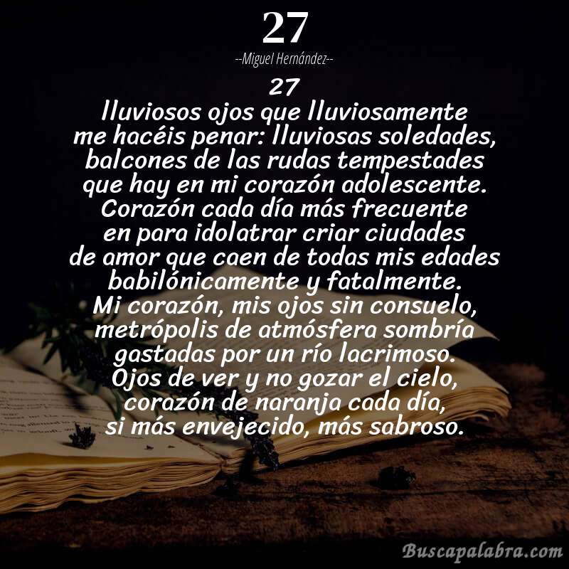 Poema 27 de Miguel Hernández con fondo de libro