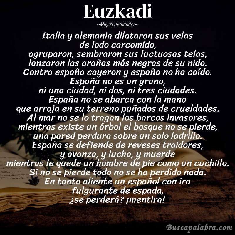 Poema euzkadi de Miguel Hernández con fondo de libro