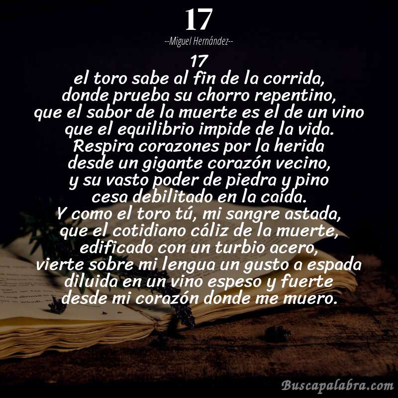 Poema 17 de Miguel Hernández con fondo de libro