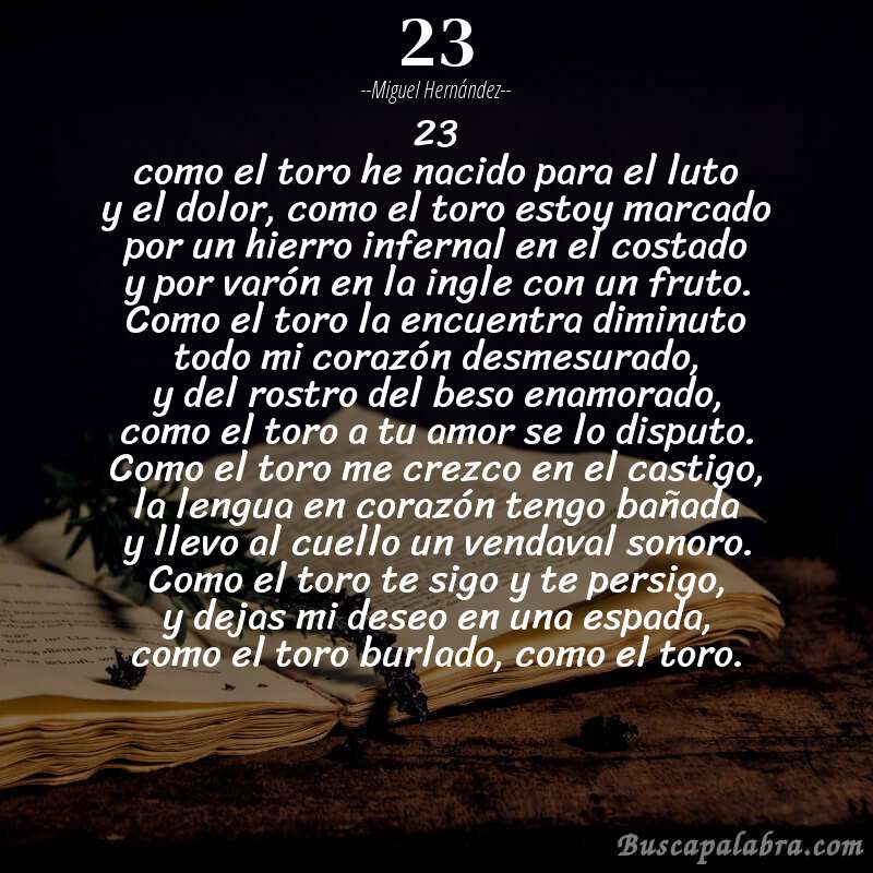 Poema 23 de Miguel Hernández con fondo de libro