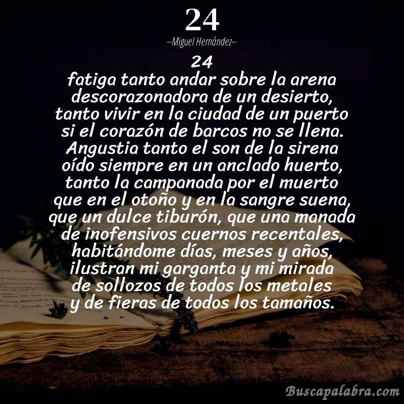 Poema 24 de Miguel Hernández con fondo de libro