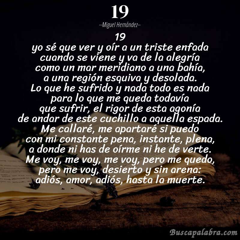 Poema 19 de Miguel Hernández con fondo de libro