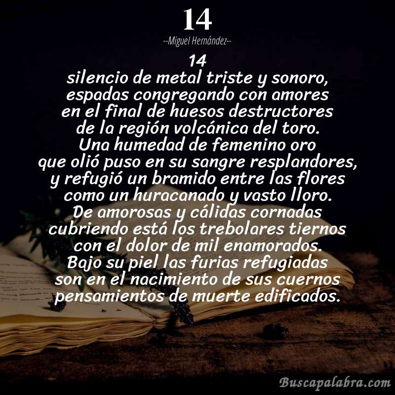 Poema 14 de Miguel Hernández con fondo de libro