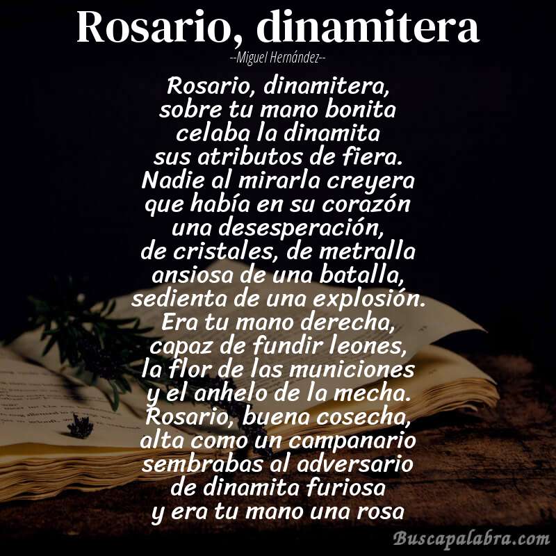 Poema rosario, dinamitera de Miguel Hernández con fondo de libro