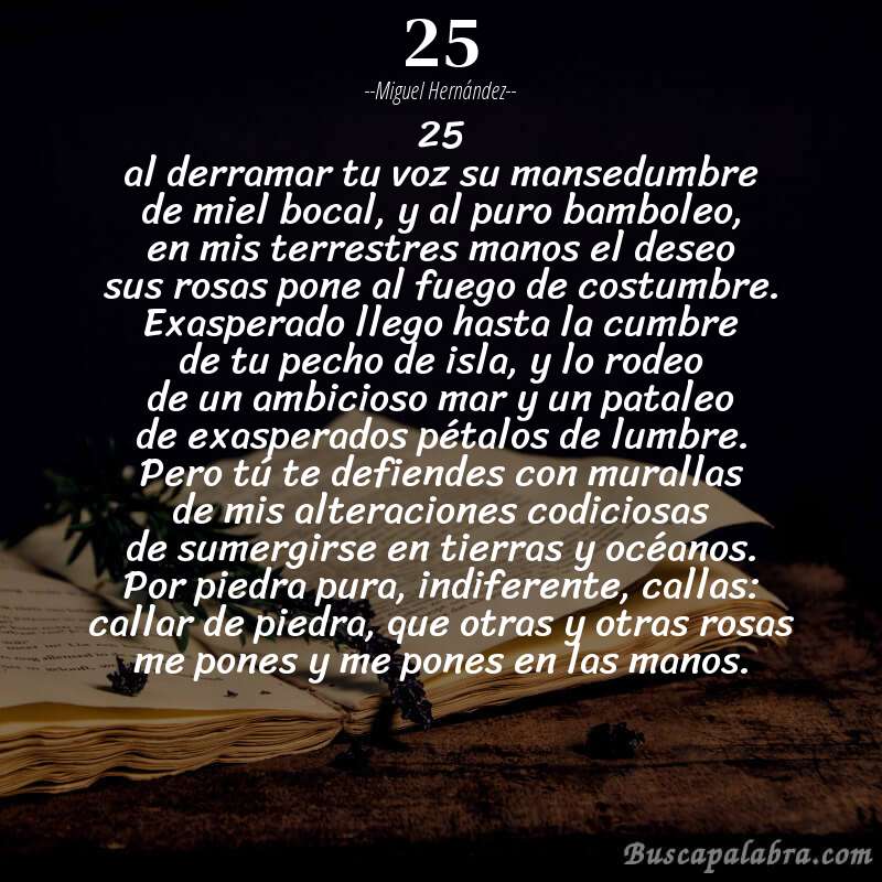 Poema 25 de Miguel Hernández con fondo de libro