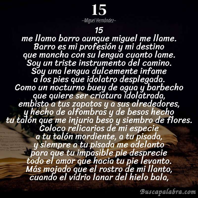 Poema 15 de Miguel Hernández con fondo de libro
